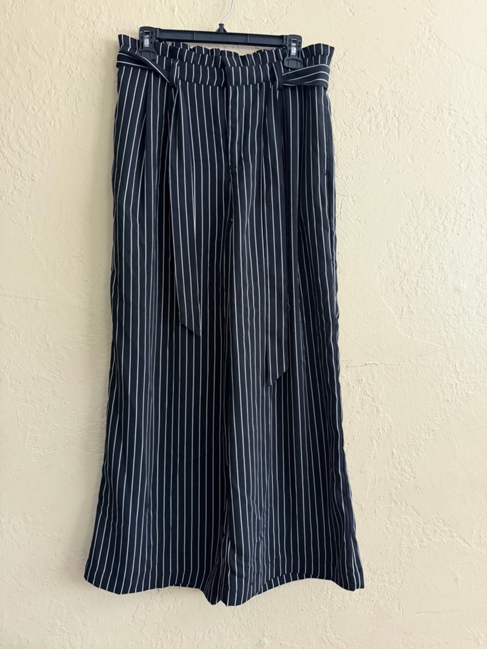 Who What Wear Black with White Pinstripe Wide-Leg Trousers
